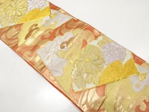 アンティーク　扇に荒波・菊・紅葉模様刺繍袋帯（材料）